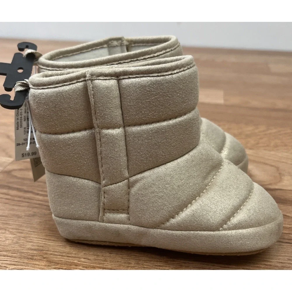 Old Navy Andora Gold Metallic Quilted Boots Infant Girls Size 12-18 Months NEW